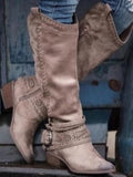 Botas altas vintage de cuero con hebilla estilo caballero