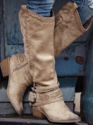 Botas altas vintage de cuero con hebilla estilo caballero