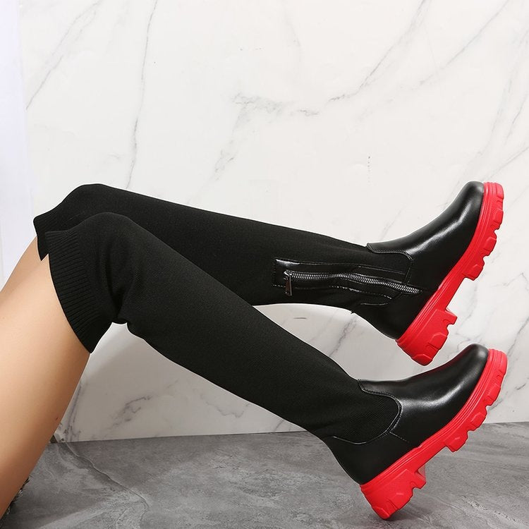 Botas altas de punto con plataforma