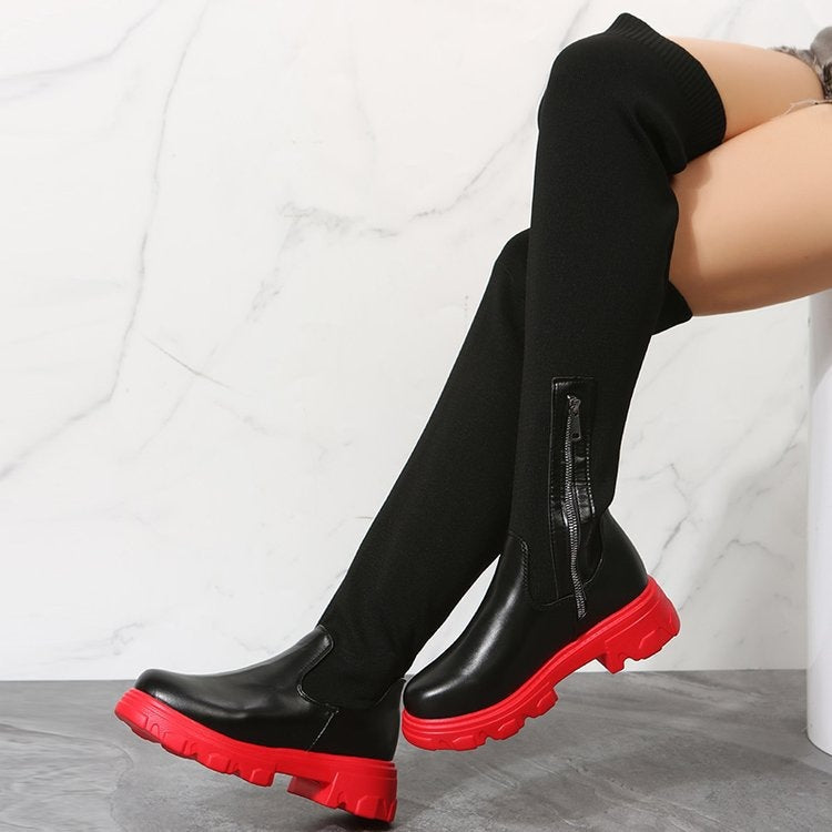 Botas altas de punto con plataforma