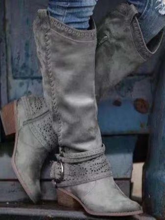 Botas altas vintage de cuero con hebilla estilo caballero