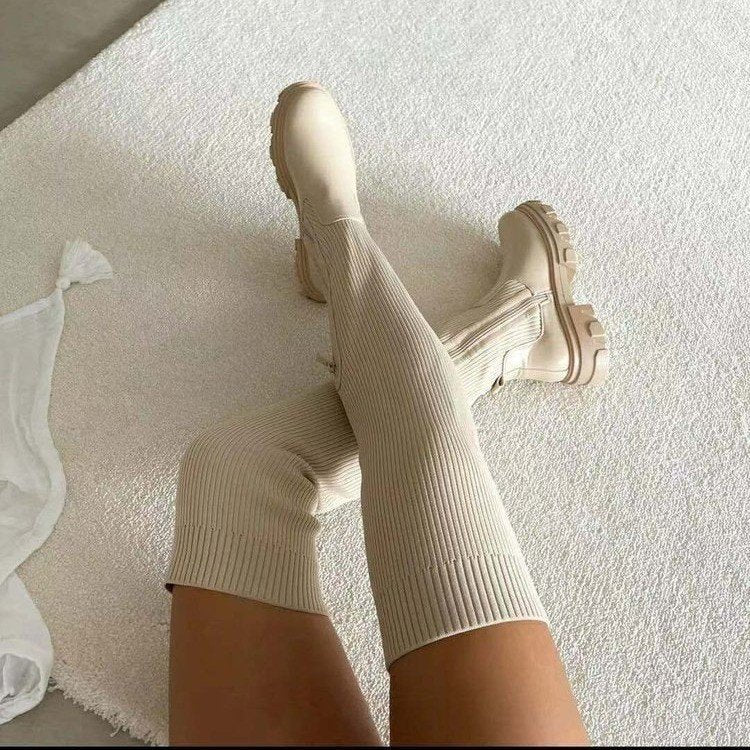 Botas altas de punto con plataforma