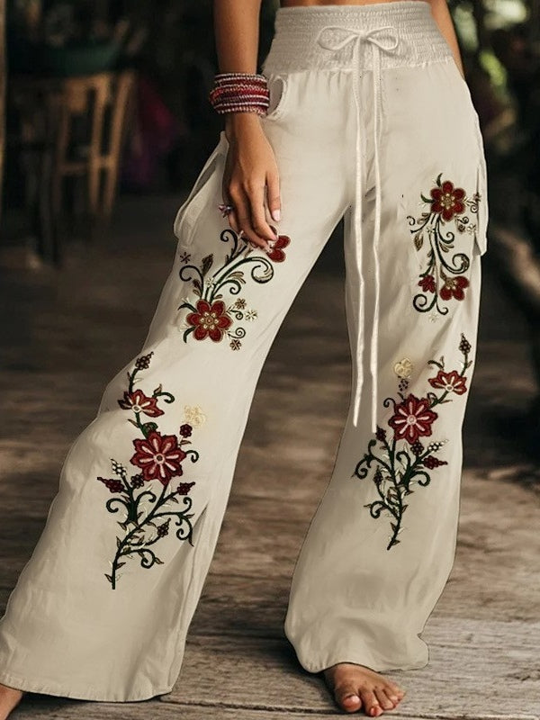 Pantalón casual floral de talle alto