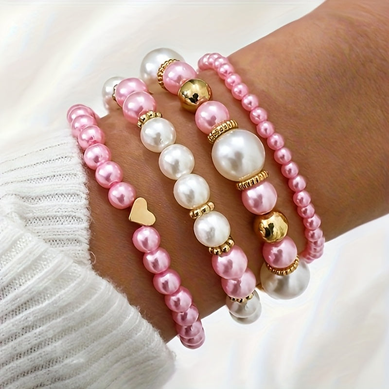 Set de pulseras perlas y corazón Camille