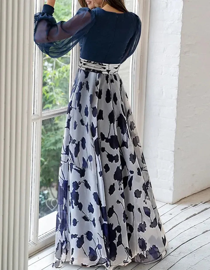 Vestido largo de gasa con estampado floral
