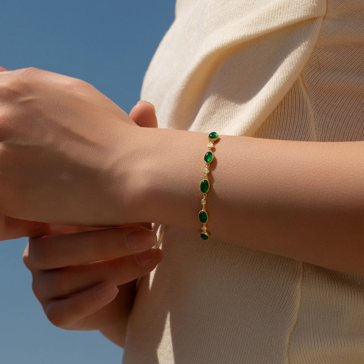 Pulsera vintage verde esmeralda en plata S925