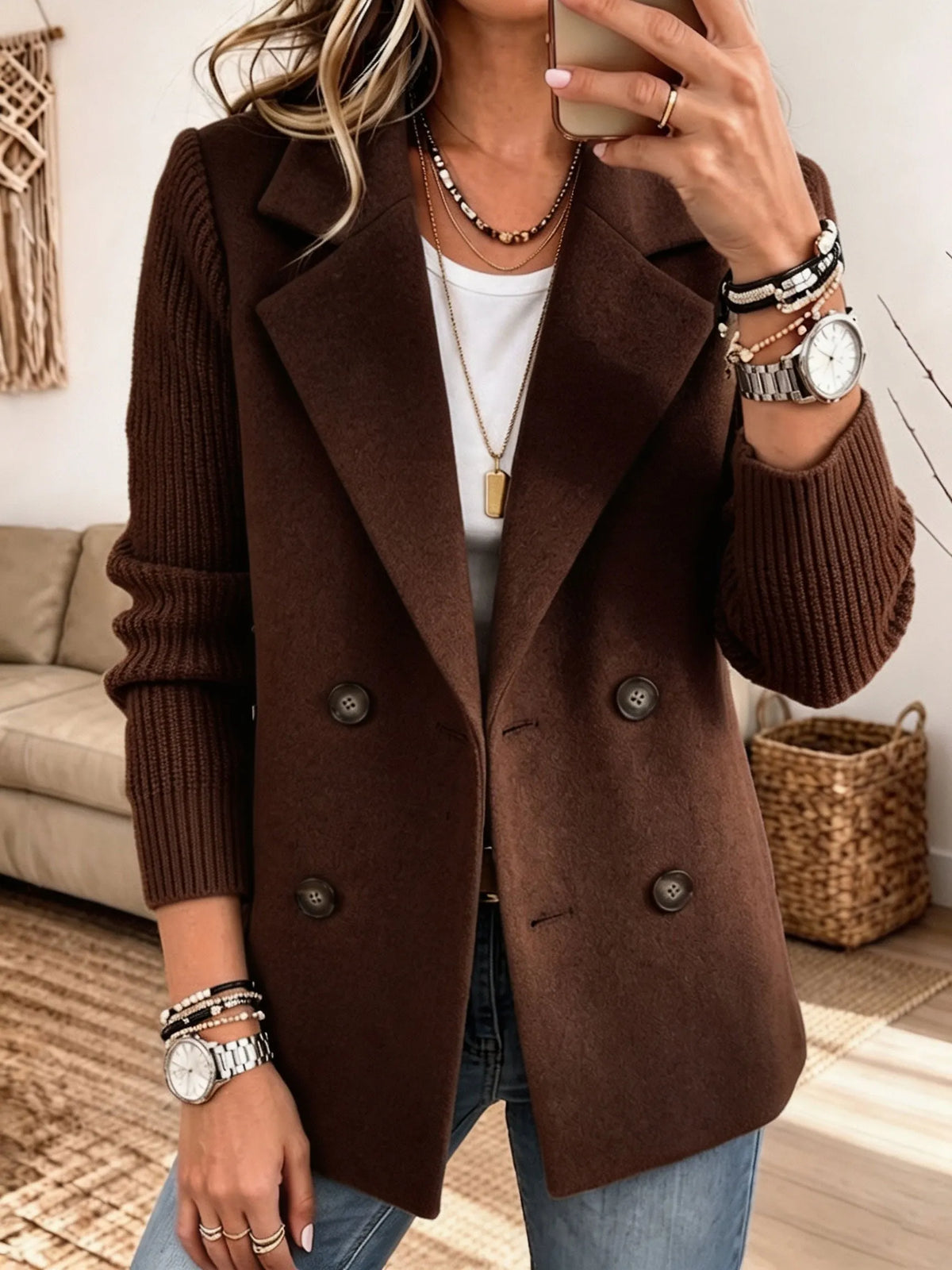 Blazer de mujer con mangas de punto — Elegante y cálido
