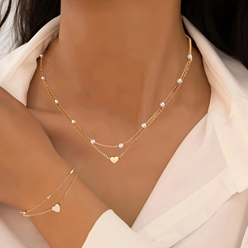Set corazón y perlas superpuestas Margaux