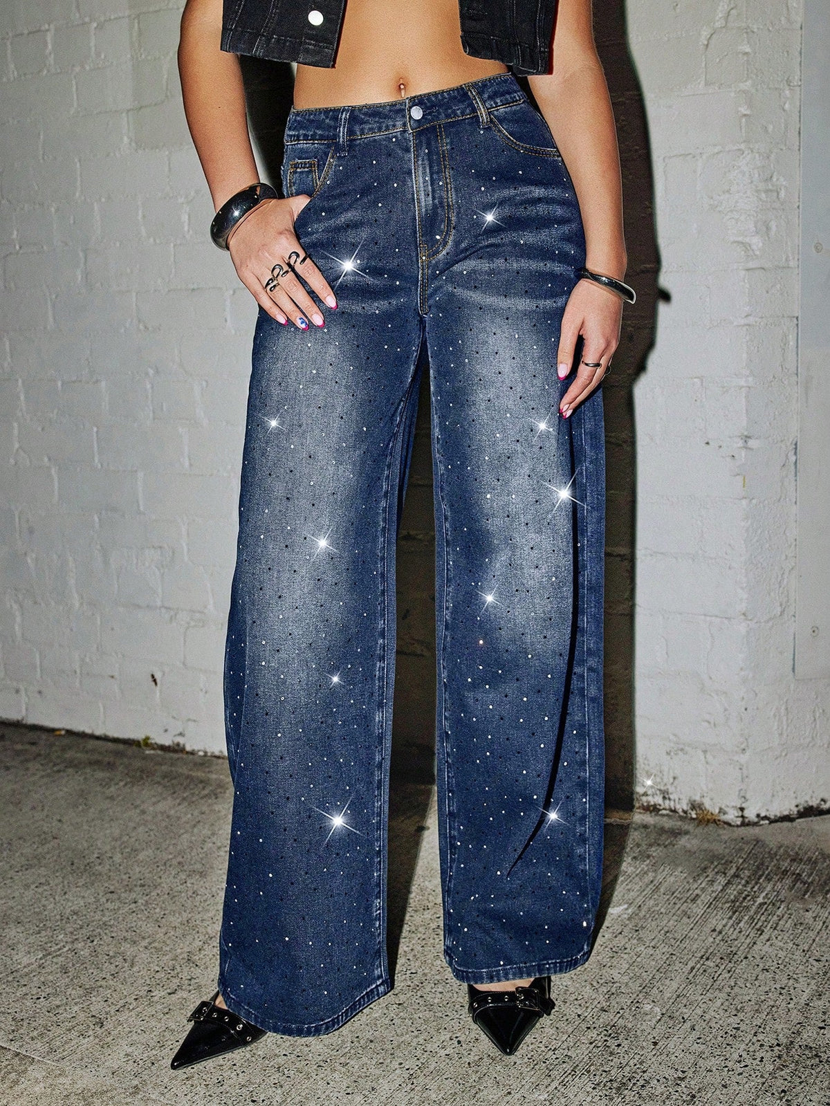 Vaqueros anchos con strass