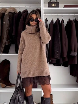 Conjunto de 2 piezas: vestido jersey de cuello alto y combinación