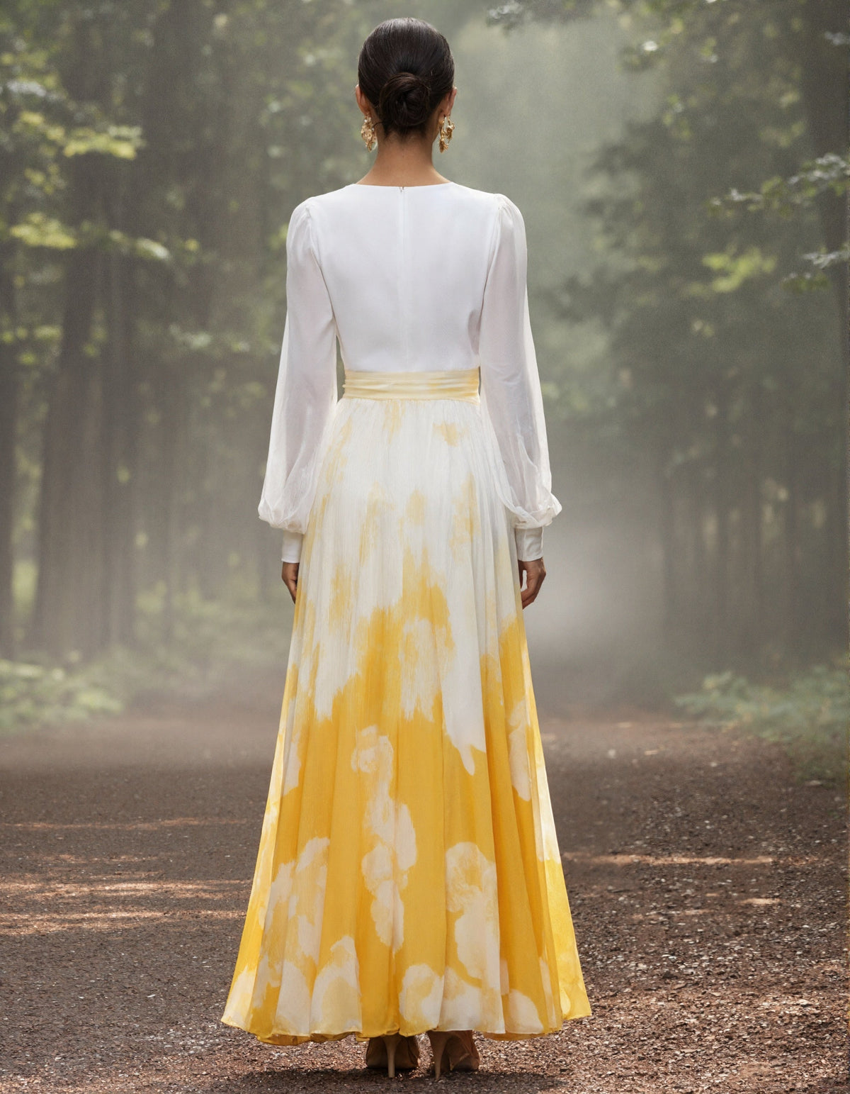 Vestido largo blanco y amarillo