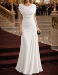 Vestido largo liso con cuello drapeado y falda sirena