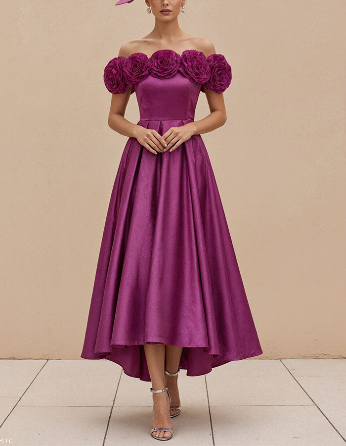 Vestido midi de satén rosa empolvado