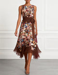 Vestido midi marrón estampado