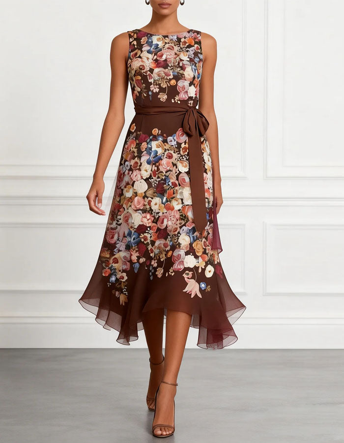 Vestido midi marrón estampado