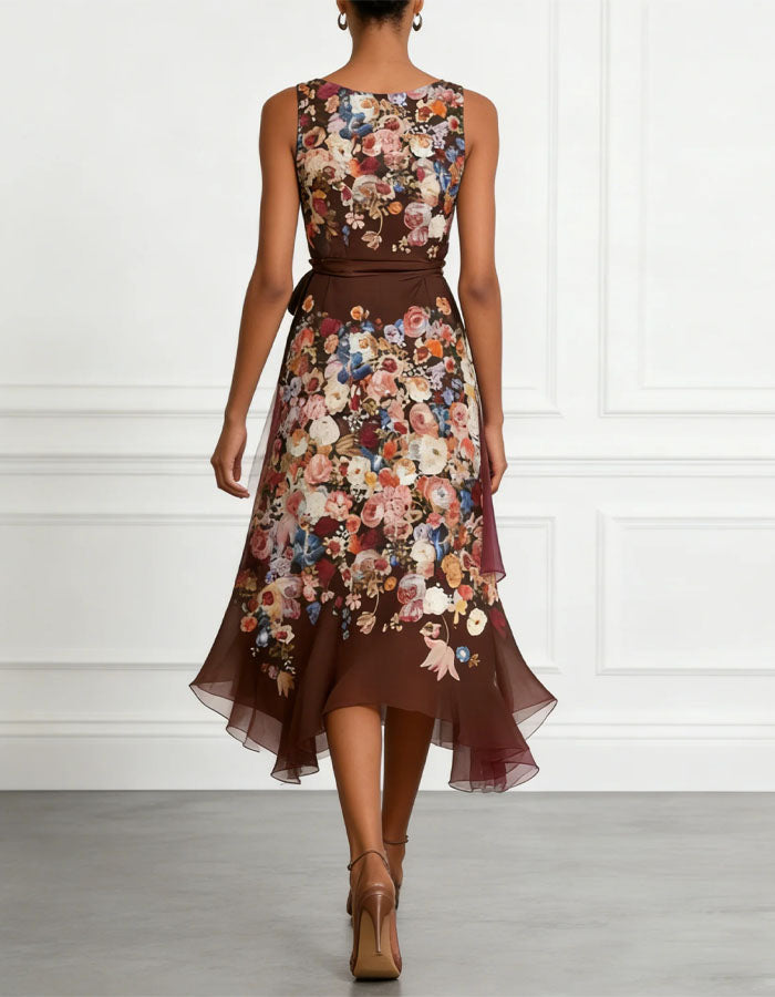 Vestido midi marrón estampado