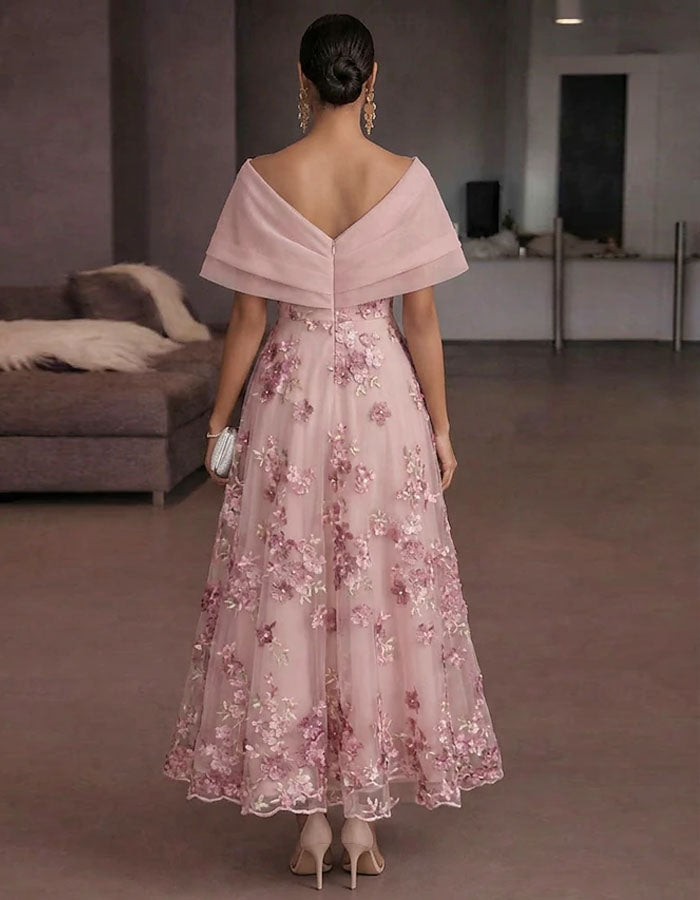 Vestido largo rosa de hombros descubiertos