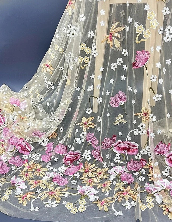 Vestido midi escote en V con bordado floral