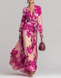Vestido largo de gasa floral rosa