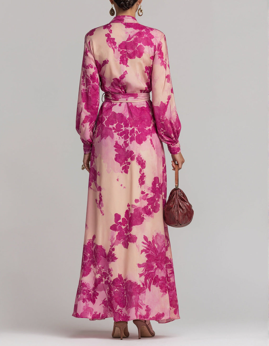 Vestido largo de gasa floral rosa