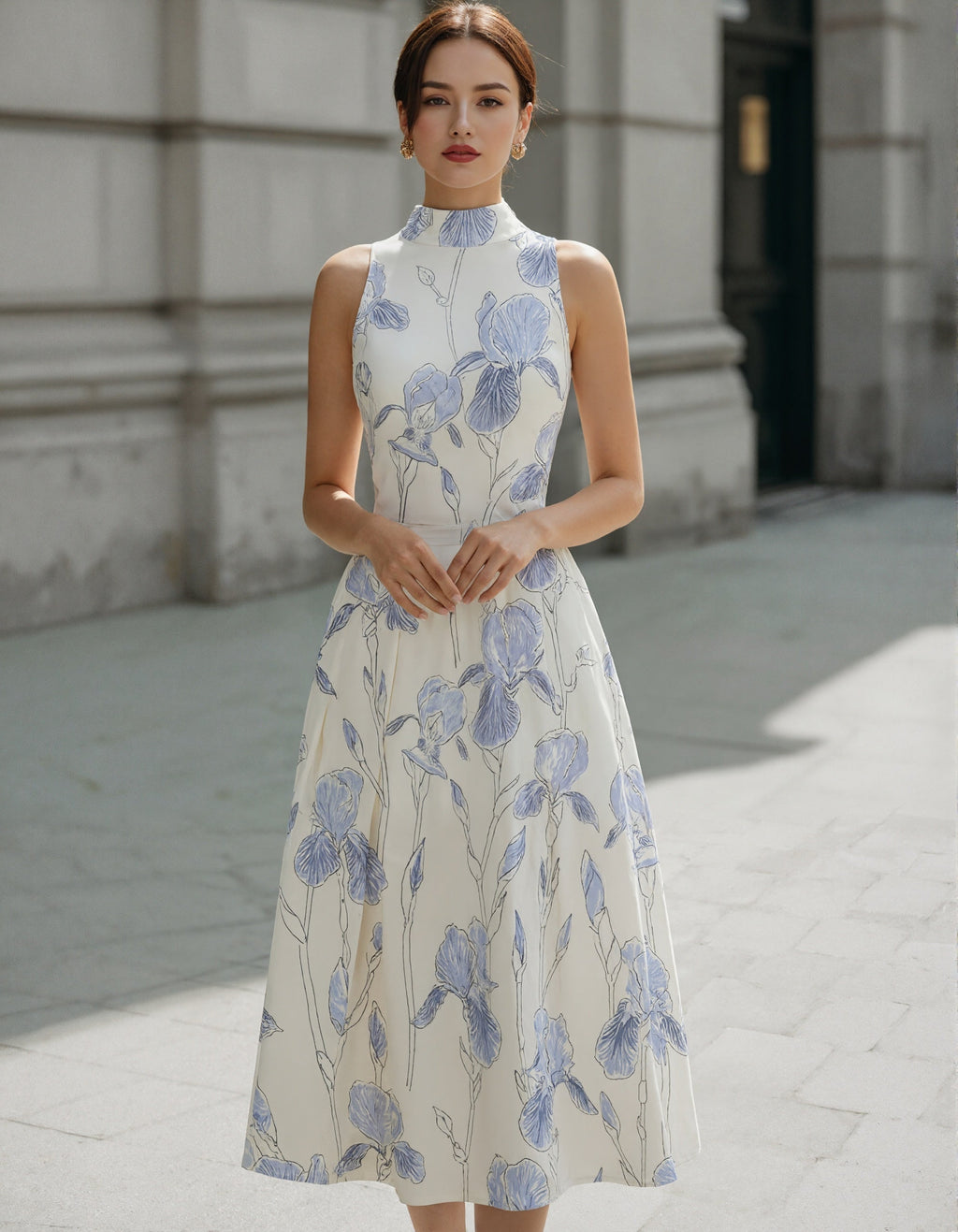 Vestido midi crudo con estampado de iris