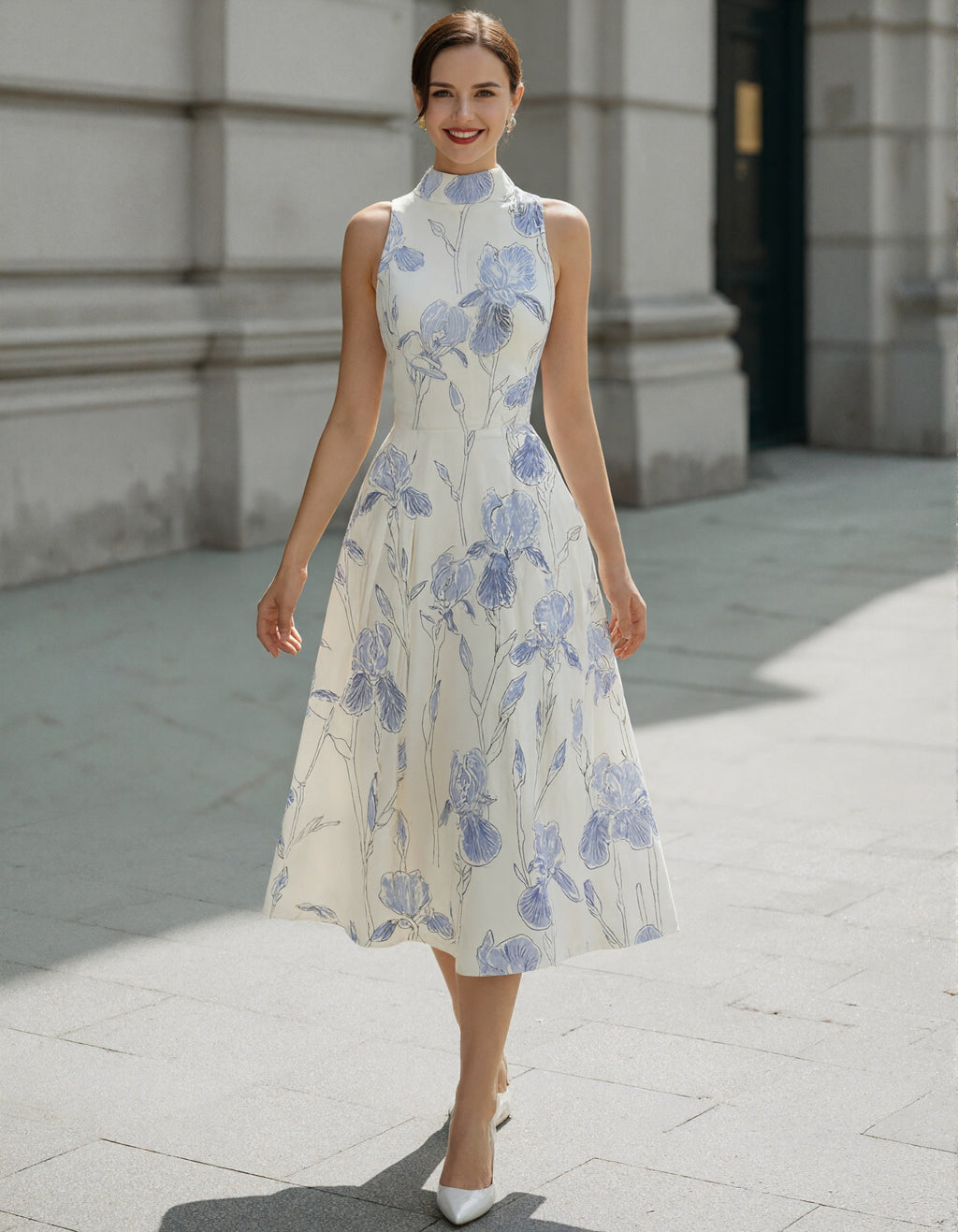 Vestido midi crudo con estampado de iris
