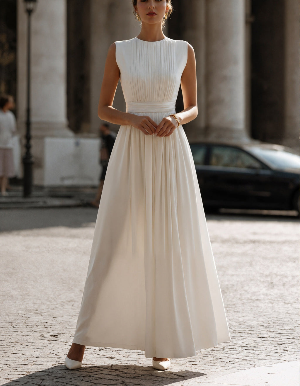 Vestido largo blanco plisado