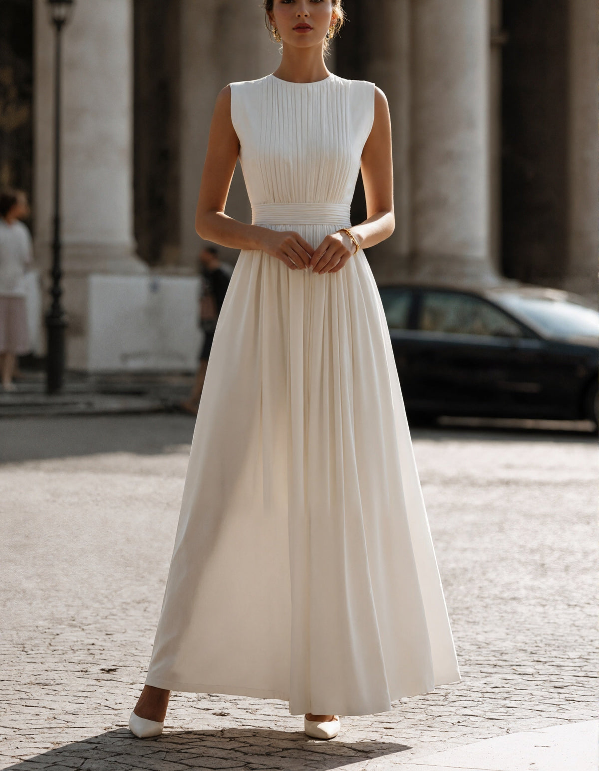 Vestido largo blanco plisado