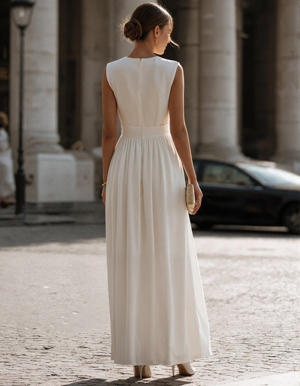 Vestido largo blanco plisado