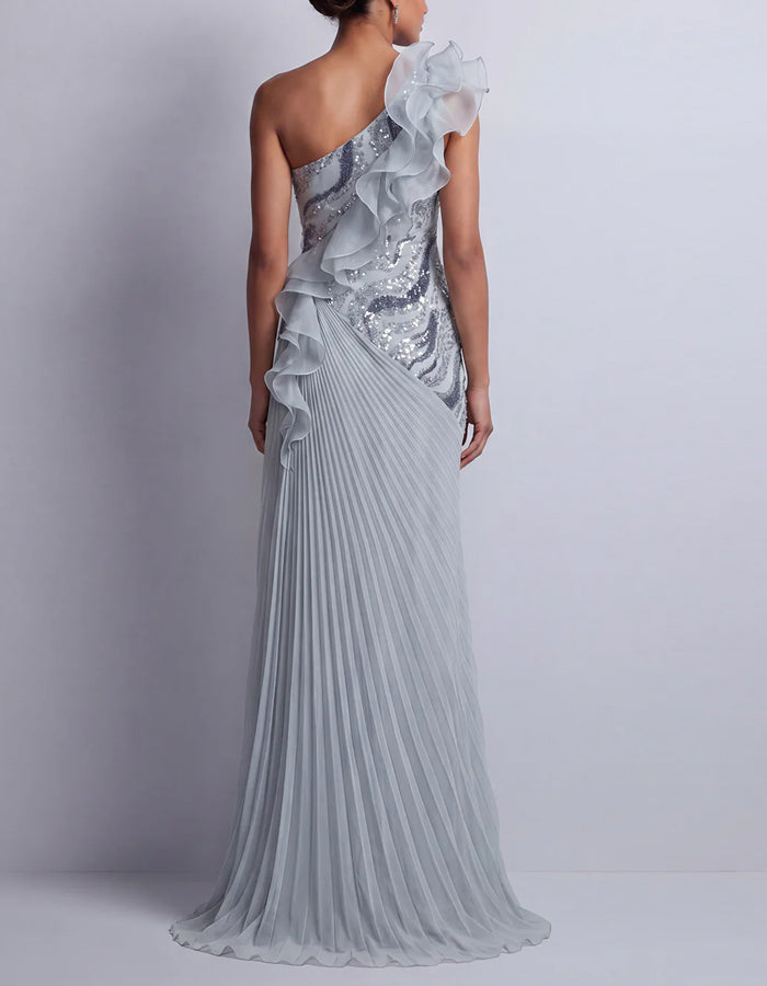 Vestido largo asimétrico azul grisáceo
