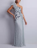Vestido largo asimétrico azul grisáceo