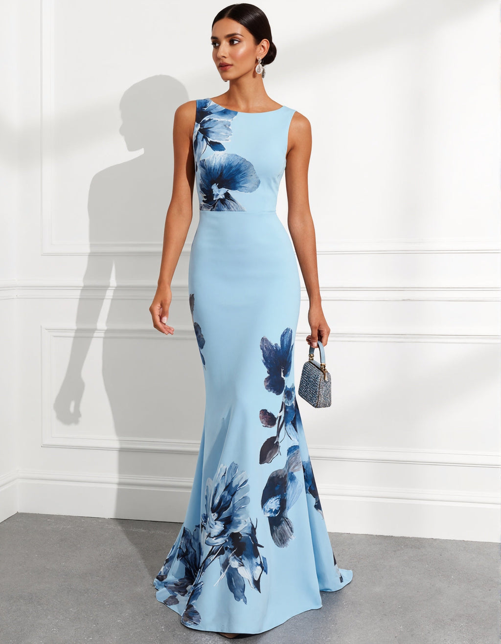 Vestido sirena estampado floral azul claro