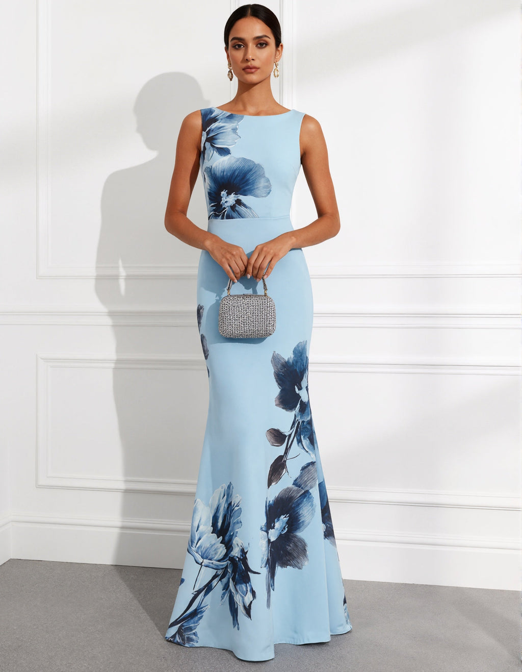 Vestido sirena estampado floral azul claro