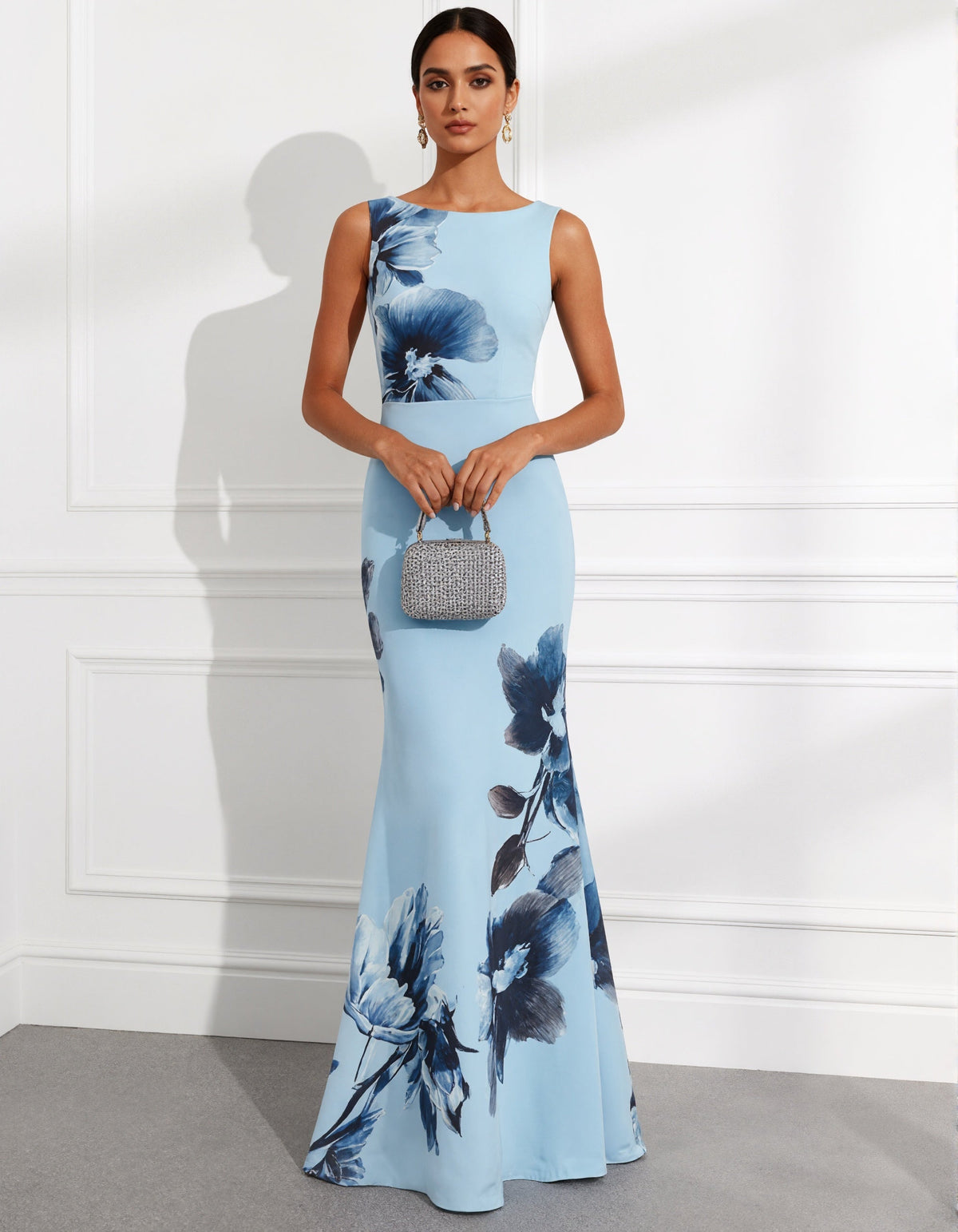 Vestido sirena estampado floral azul claro