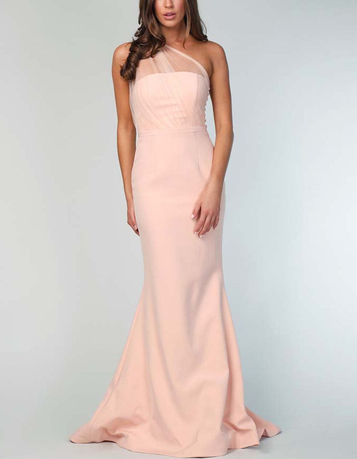 Vestido largo rosa de un hombro