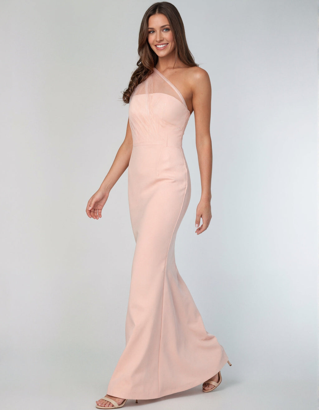 Vestido largo rosa de un hombro