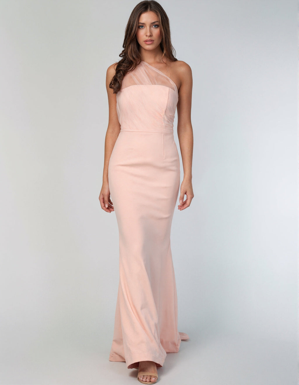 Vestido largo rosa de un hombro