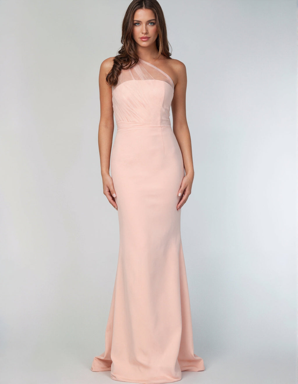 Vestido largo rosa de un hombro