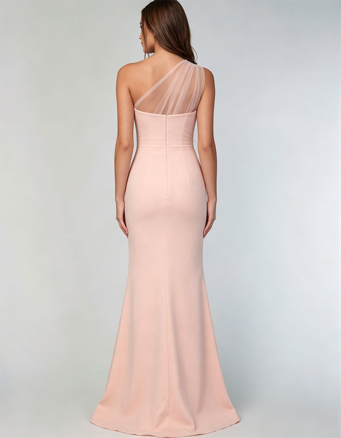 Vestido largo rosa de un hombro