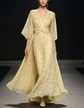 Vestido largo amarillo estampado