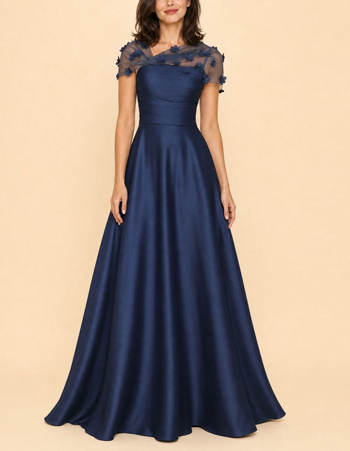 Vestido largo asimétrico de malla floral