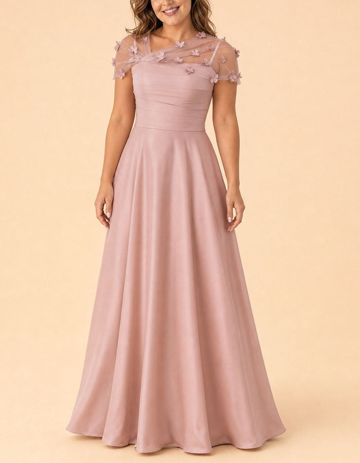 Vestido largo asimétrico de malla floral
