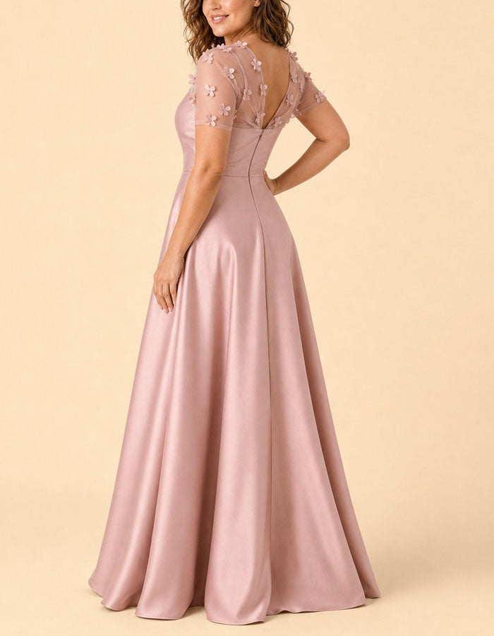 Vestido largo asimétrico de malla floral