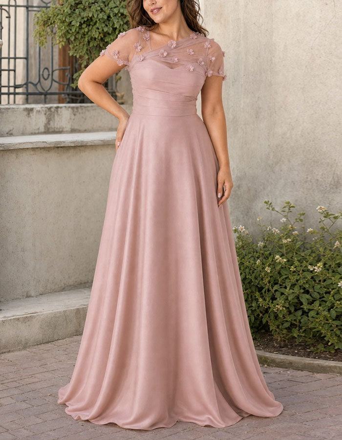 Vestido largo asimétrico de malla floral