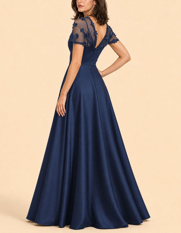 Vestido largo asimétrico de malla floral
