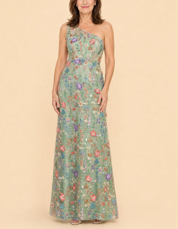 Vestido largo asimétrico verde salvia