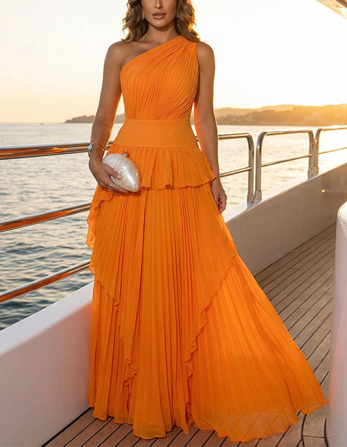 Vestido largo naranja de un hombro