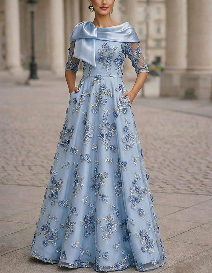 Vestido largo con bordado floral 3D