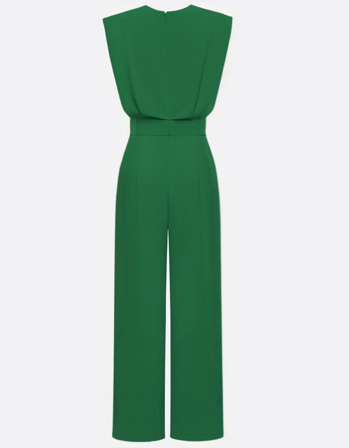 Mono verde con cuello redondo y hombreras acolchadas
