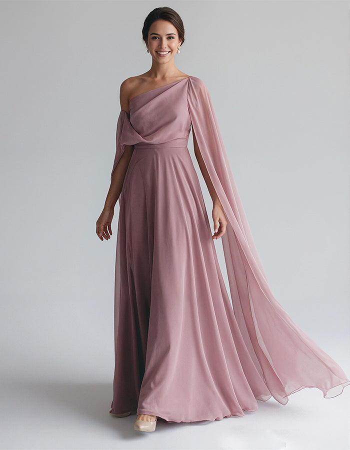 Vestido largo de gasa gris rosado